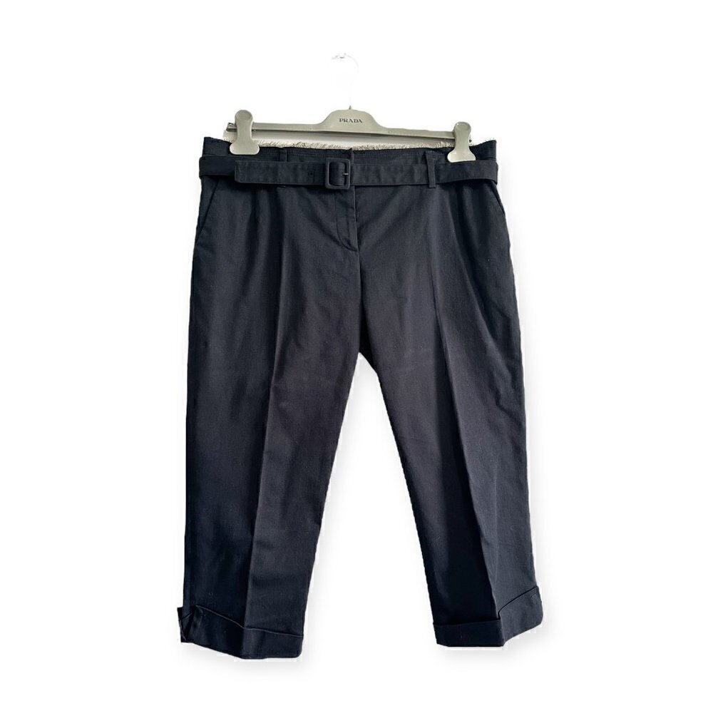 Prada Blue Cropped Cotton Pants, Size Italian 46/L, with matching belt